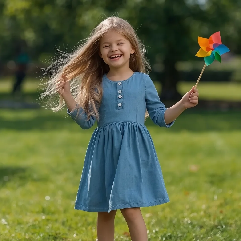 A Beautiful Girl in a Denim Western Dress at a Sunny Picnic – AI prompt example