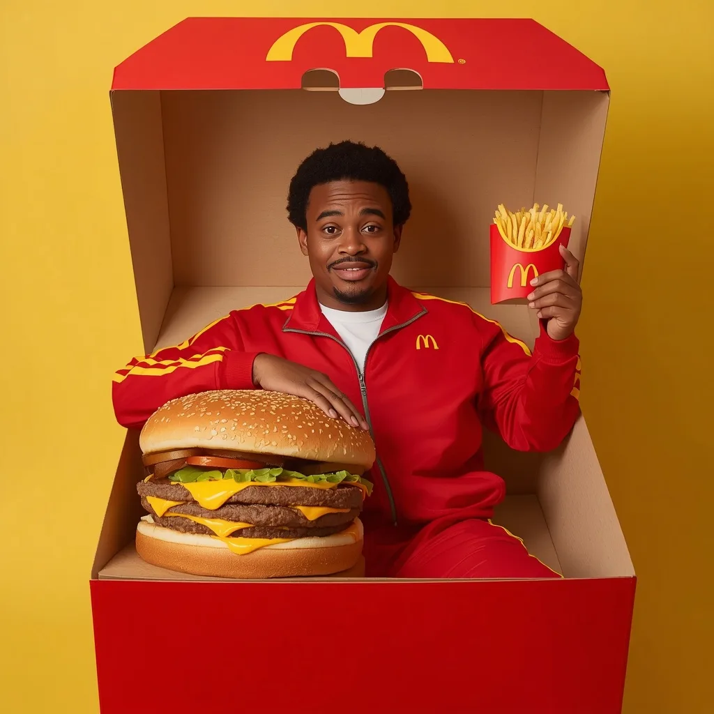 A Luxurious McDonald's Dream: Cozy Inside a Giant Burger Box – AI prompt example