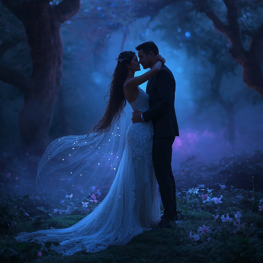 Enchanted Forest Romance: A Couple's Mystical Embrace – AI prompt example