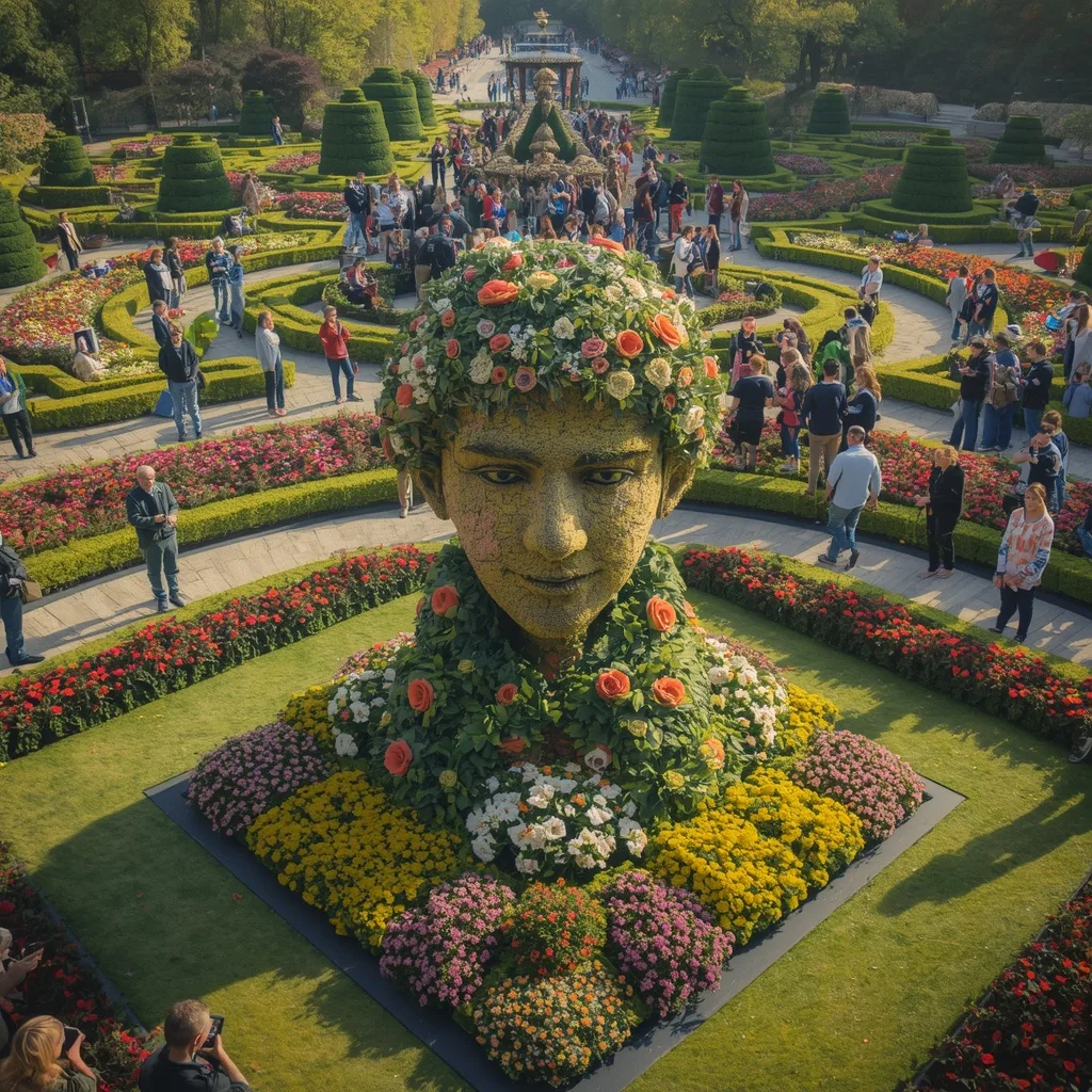 Floral Topiary Portrait: Botanical Garden Exhibition Centerpiece – AI prompt example