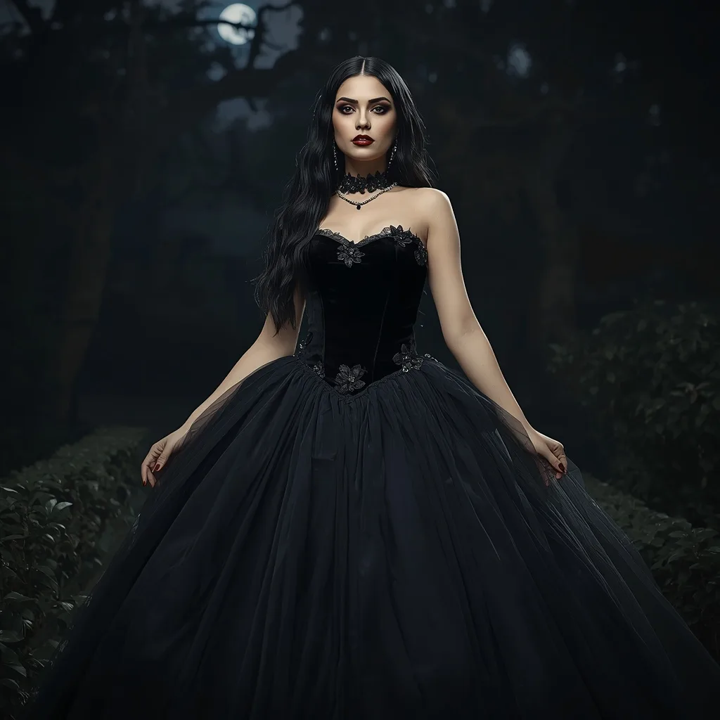 Gothic Chic in a Velvet and Tulle Gown – AI prompt example