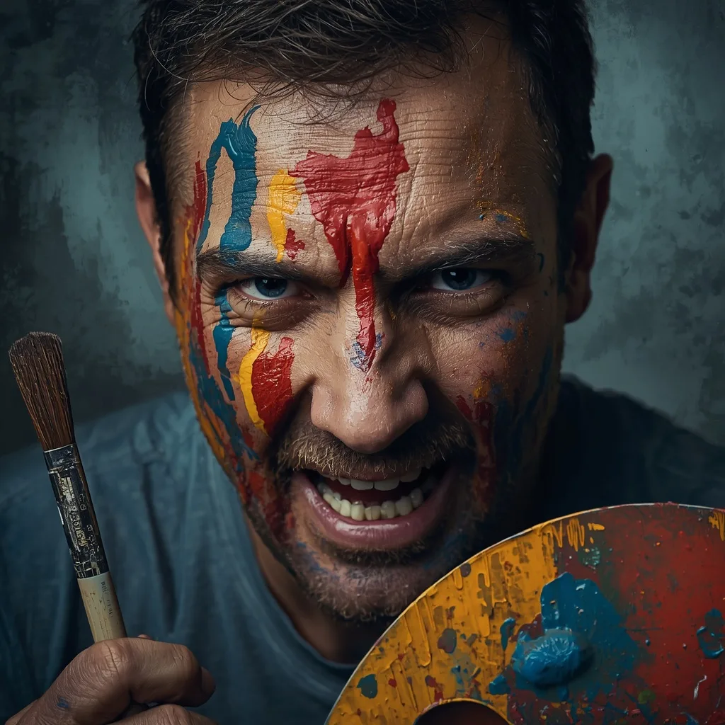 Male Artist's Expressionistic Portrait: Paint and Emotion – AI prompt example