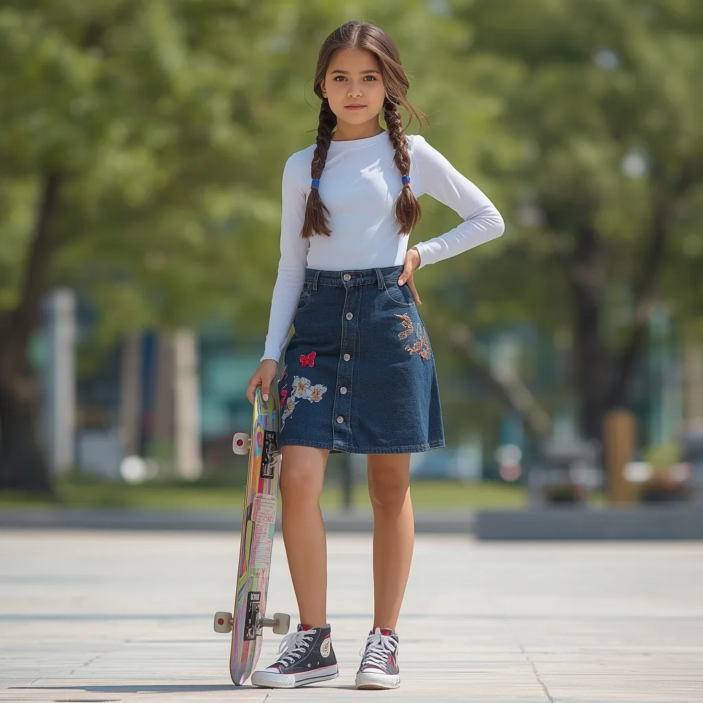 Western Dress for Girls: Casual Chic in a Denim Skirt – AI prompt example