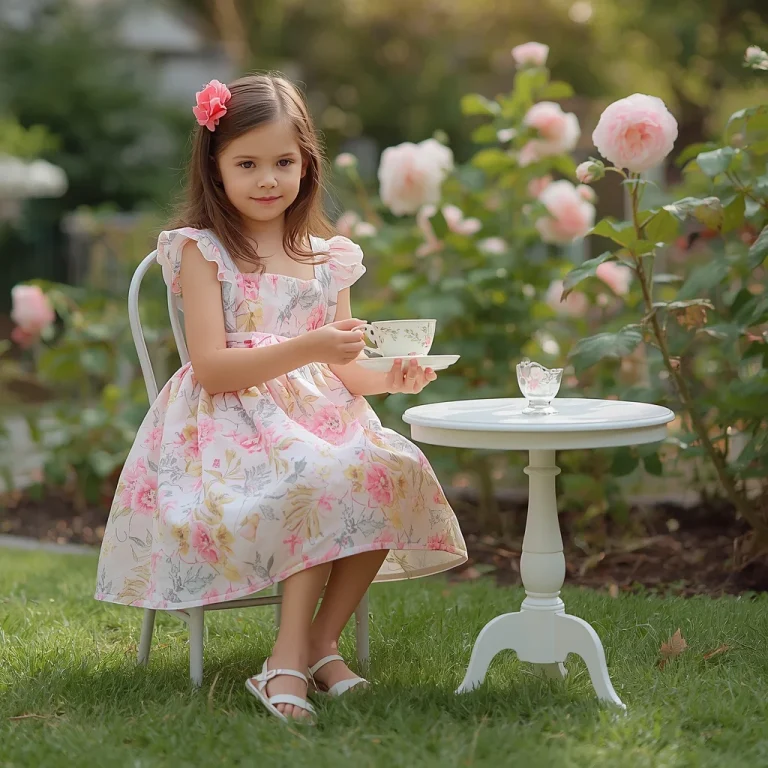 Cute Pink Floral Sundress for a Girl’s Garden Tea Party | traditional prompt for girl in english