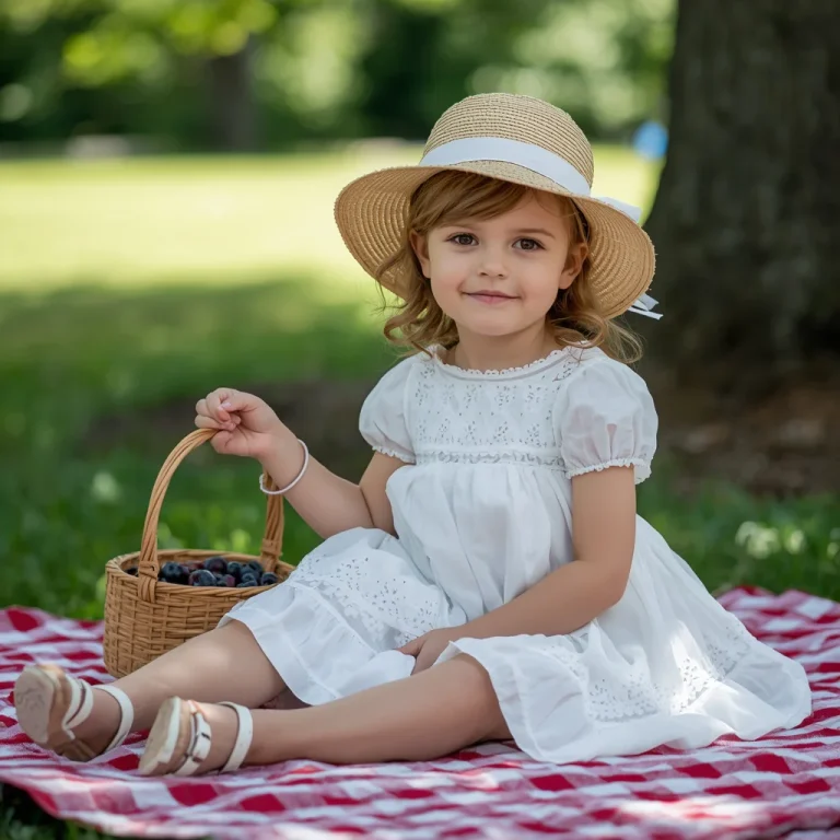 Cute White Eyelet Dress for a Young Girl’s Summer Picnic | prompt generator