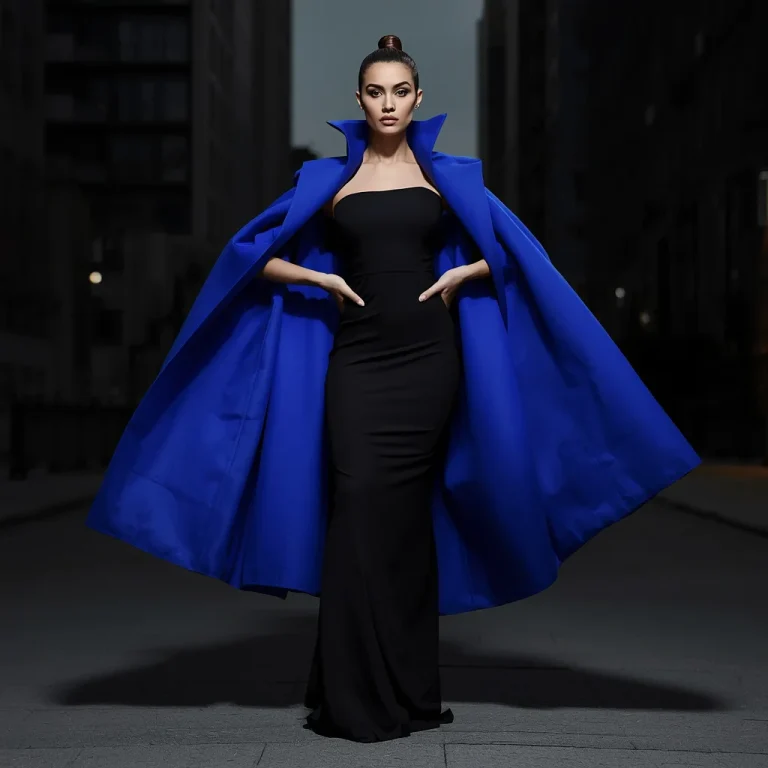 Dramatic Capes: A Power Stance in a Bold Architectural Ensemble | instagram carousel ai prompt