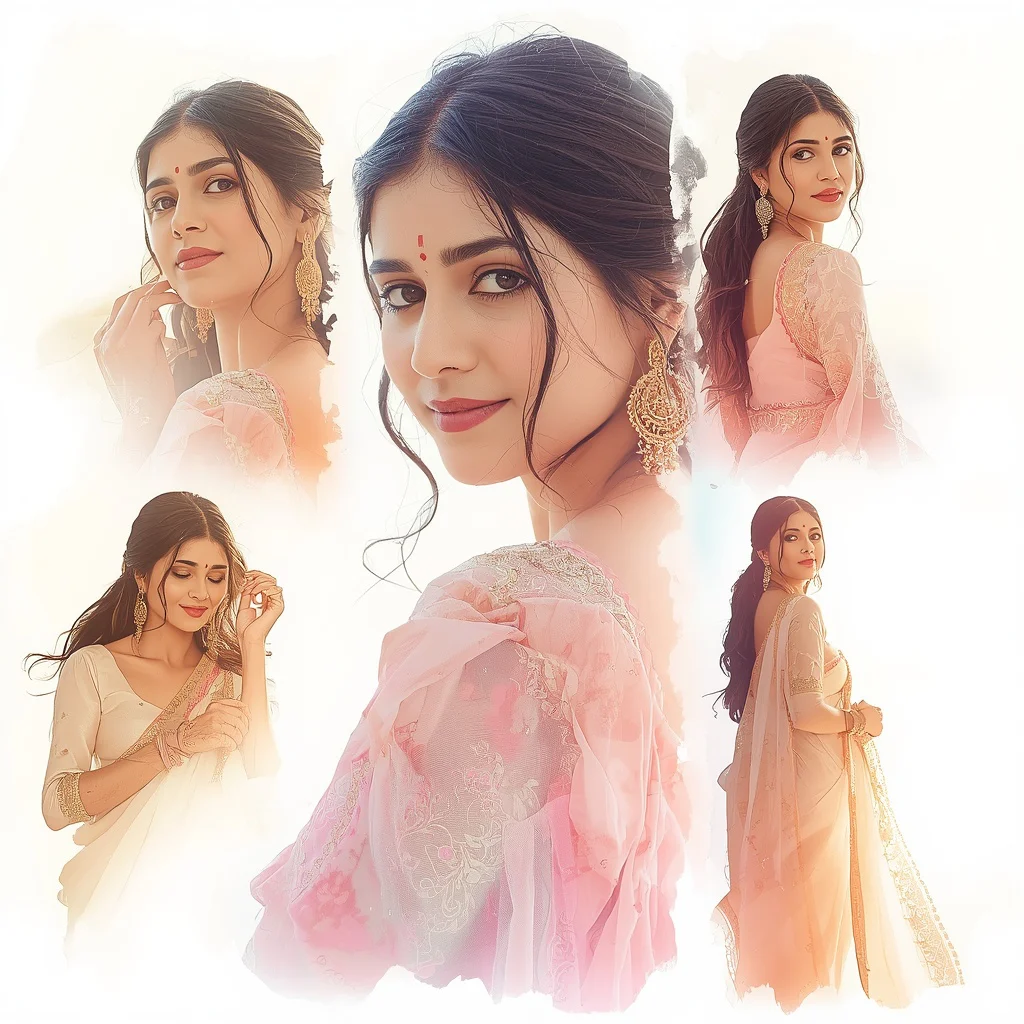 Dreamy Delicate Watercolor Brush Stroke Saree Portrait Fusion | trending prompt copy paste instagram