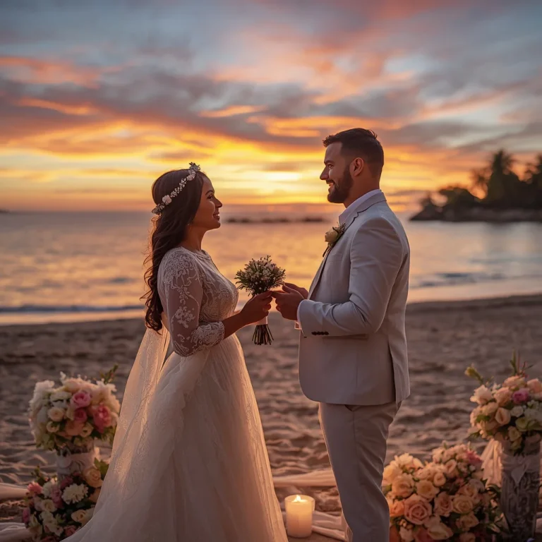 Eternal Promise: A Couple’s Romantic Sunset Vows | Prompt seen trending boy AI photo