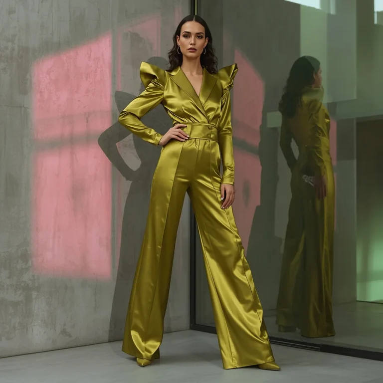 Sculptural Satin Jumpsuit: Avant-Garde Power Suit | 4k ai prompt