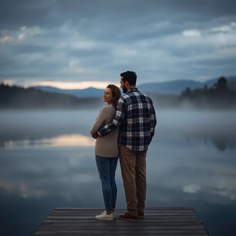 Serene Morning: A Couple’s Peaceful Lakeside Wakeup | ai image prompt