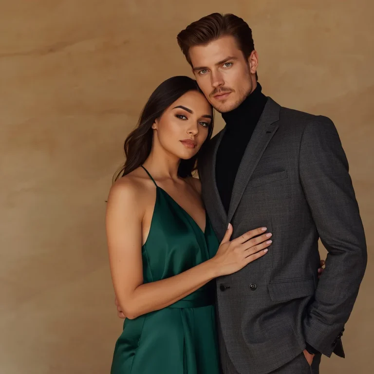Sophisticated Modern Couple In Elegant Evening Western Wear Posing | Fashionable Modern Couple