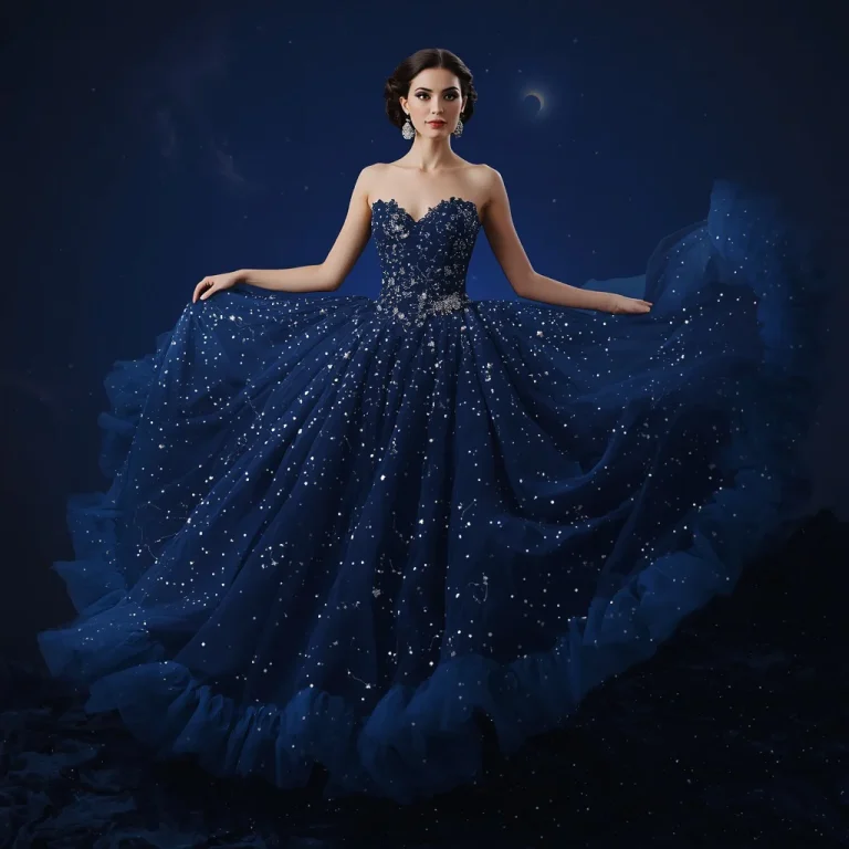 Starry Night Ball Gown: Celestial Glamour Ensemble | photo prompt