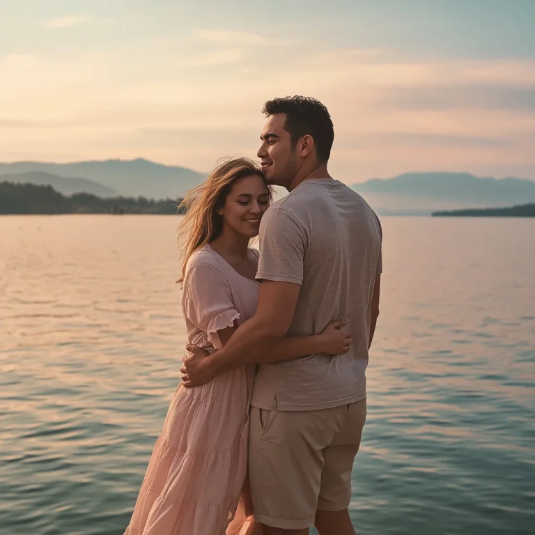 Sun-Kissed Embrace: A Couple’s Candid Lakeside Moment | Indian couple prompt ChatGPT