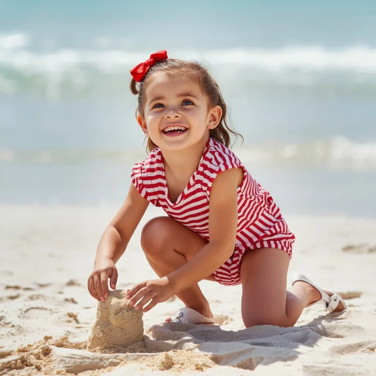 Sweet Striped Playsuit for a Young Girl’s Beach Day | prompt for gemini ai girl 2026 in english