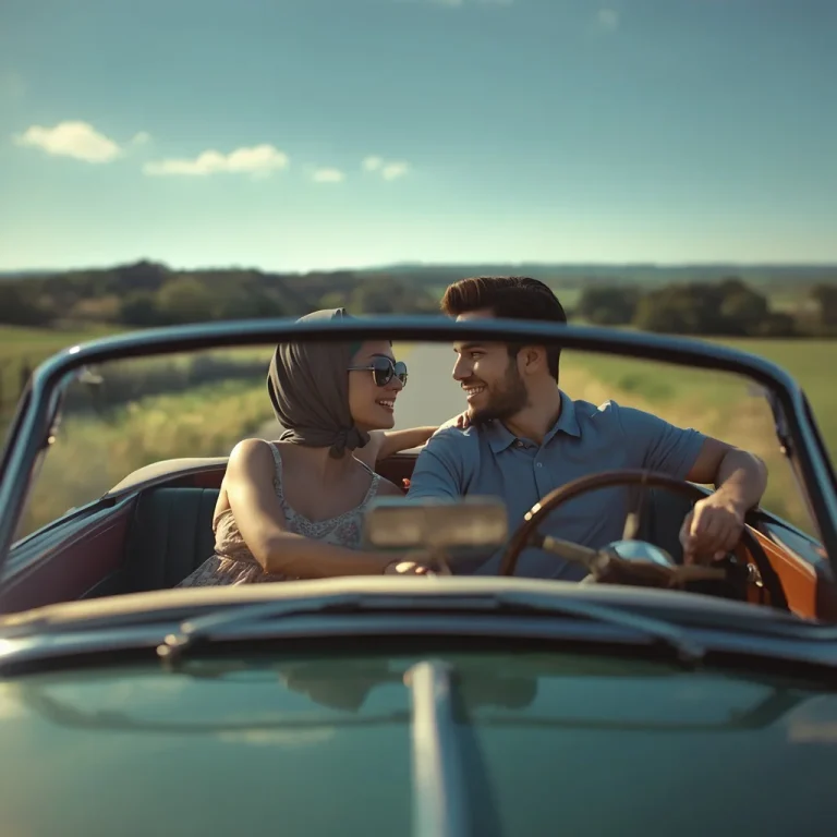 Timeless Romance: A Couple’s Vintage Car Drive | AI photo editing prompt new trend
