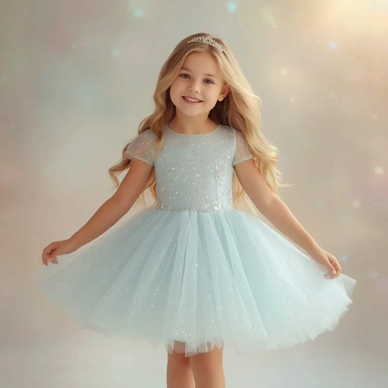 Young Girl’s Sparkling Presence in a Glitter Tulle Dress | Girl 2026 Prompt